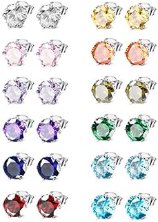 Milacolato Jewelry Stainless Steel Womens Colorful CZ Stud Earings Set Piercing 12 Pairs