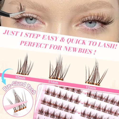 Image of MAYCREATE 120Pcs Self-Adhesive Pre-Glued False Eyelashes Kit, 12mm Lash Cluster Fluffy Lashes for Natural or Party Look, DIY Eyelash Extension Kit