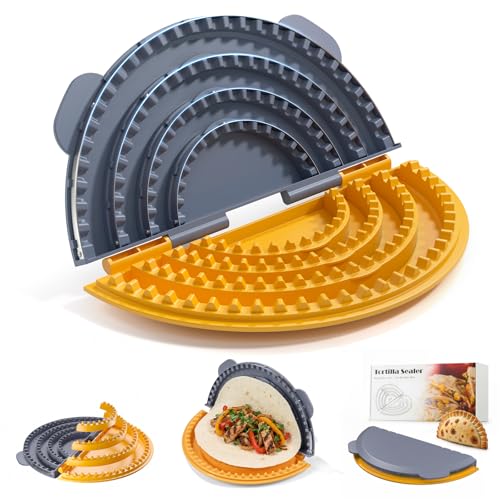 Image of 4-in-1 Tortilla Sealer Press, Tortilla Crimper Maker for 4 inch, 6 inch, 8 inch, 10 inch Wraps, Detachable Shark Tooth Design, BPA-Free, Dishwasher Safe, Suitable for Making Sealed Quesadilla, Taco, Burrito, Dumpling