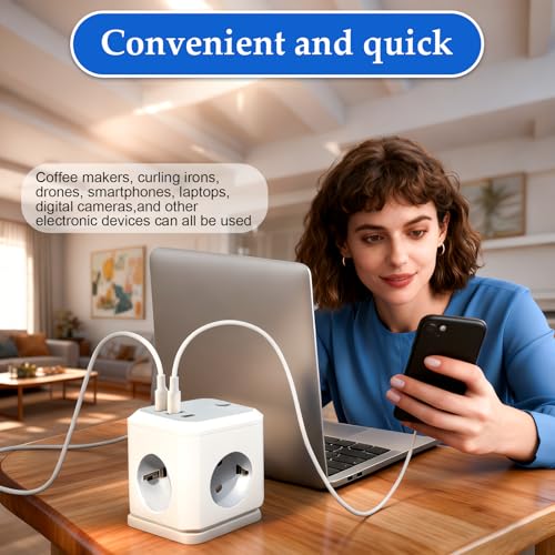 Steckdosenwürfel ohne Kabel mit 4 Steckdosen und 3 USB-Anschlüssen