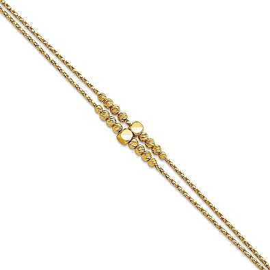 JewelryWeb 14k Gold Polished Sparkle-Cut Beaded 2-strand With 1inch Ext Bracelet 7 Inch 3.2mm Wide Strand Bracelet for Women