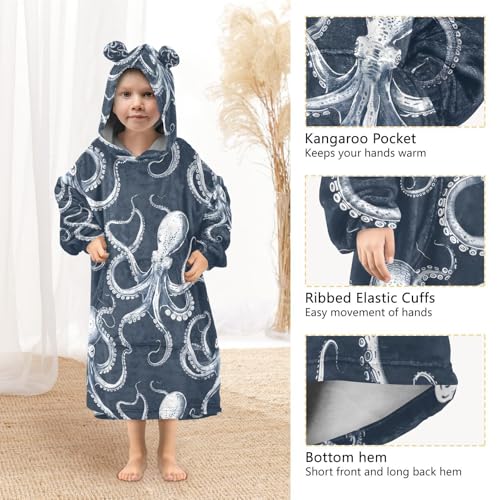 Couverture à capuche pour enfants style pieuvre après le bain - 5