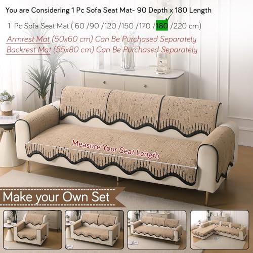 Image of HOKIPO Premium Supple Soft Wavy Sofa Cover Mat with Curve for 1 /2 /3 Seater and L Shape Sofa. Make Your Own Sofa Cover Set, Mat Length 90(D) x 180(L) cm, Brown (AR-5977-BRN)