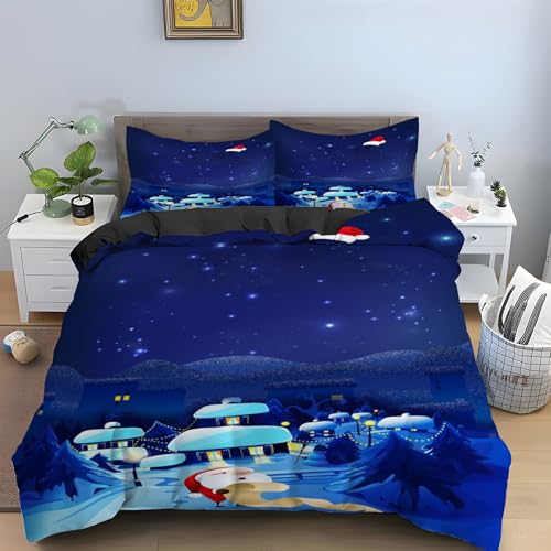 Housse de couette 200x200 Bonnet de Noël avec 2 taies d'oreiller microfibre