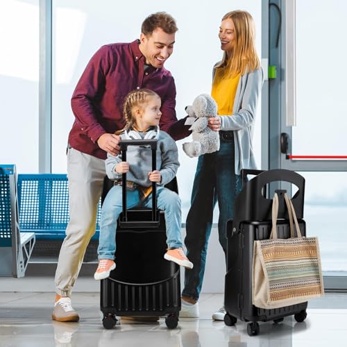 20 Inch Ride on Luggage with Seat for Kids Top Opening Aluminum Frame Suitcase with Spinner Wheels Locks for Travel(Black)2