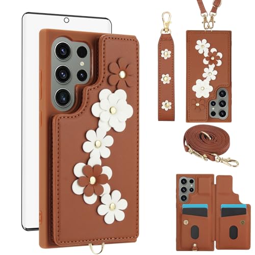 Coque Samsung S23 Ultra fleurie avec cordon pour garder les mains libres en balade