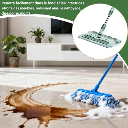 Serpillière plate à tête rotative 360 avec 7 pads microfibres lavables - 3