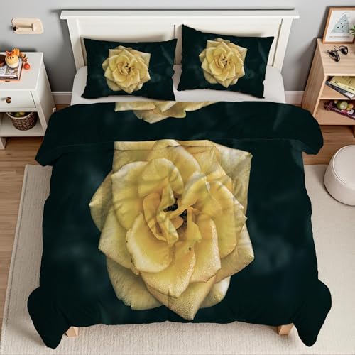 Housse couette en microfibre douce jaune à fleurs 220x240 de qualité supérieure - 4