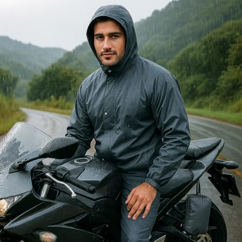 Image of Unox Rain Coat for Men waterproof with Bagpack Cover Waterproof Raincoat with Pant Set suitable for Men, Women, Boys & Girls Adjustable Top and Bottom Rain Coat