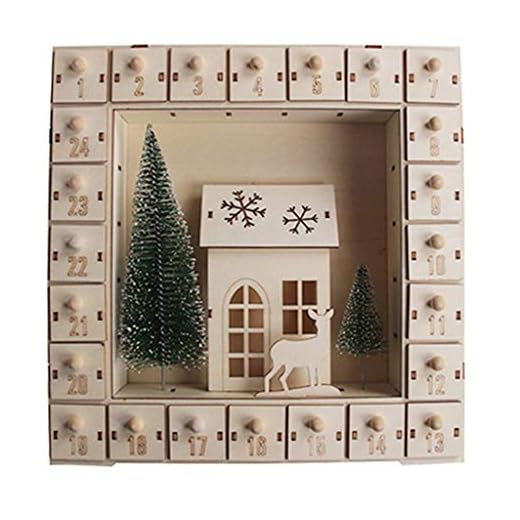 Julgran trä adventskalender nedräkningsdekoration 24 lådor med LED-ljusprydnad