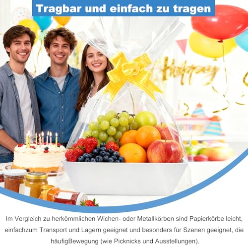 5 Stück Geschenkkorb Leer, Präsentkorb Leer Korb für geschenke mit Geschenkpapier & Bänder, Präsentkorb Geschenkbox für Halloween Geburtstag Valentinstag Weihnachten Hochzeit, Weiß