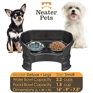 Neater Feeder Deluxe Mess Proof Dog Bowls Elevated for Small Breeds – Made in USA – No Spill Raised Dog Food Bowl Stand w/Leg Extensions – Stainless Steel Dog Food and Water Bowl Set – Black Neater Feeder Deluxe Mess Proof Dog Bowls Elevated for Small Breeds–Made in USA–No Spill Raised Dog Food Bowl Stand wLeg Extensions–Stainless Steel Dog Food and Water Bowl Set–Black