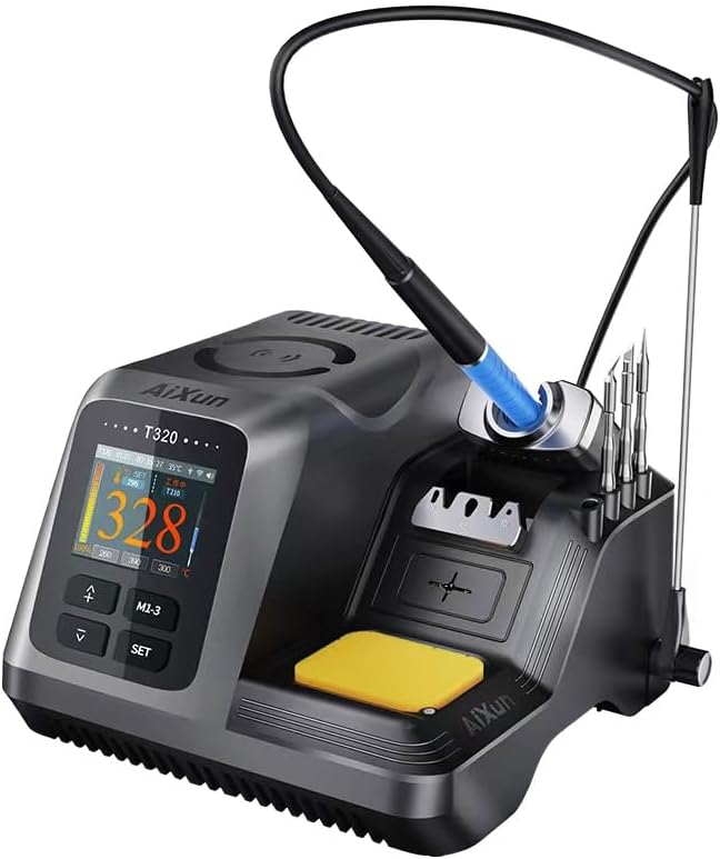 AiXun T320 200W Portable Smart Soldering Station with T245 Handle, 3 Soldering Tips (l-Sharp/S-Curve/K-Tip)