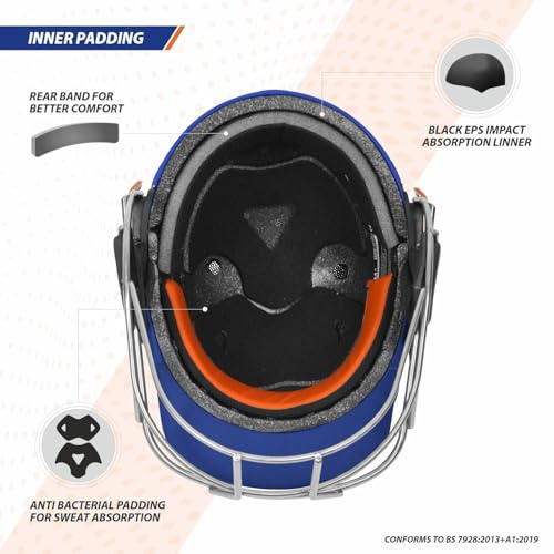 Image of DSC Empra Titanium BSI Approved Professional Cricket Helmet | BS7928 Certified Pro-Standard Hard Ball Helmet with Ultra-Light Titanium Grill & Advanced Shock Absorption | Color: Royal Blue | Size: M