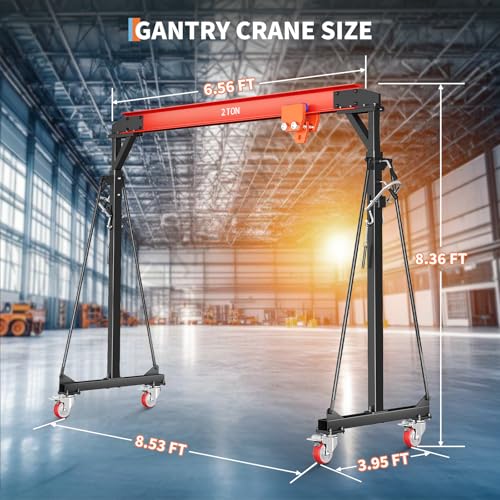 Image of 4400 LBS Gantry Crane with Manual Trolley, 2 Ton Gantry Crane with 8-12 FT Adjustable Height, Shop Crane Lift Hoist with Hooks & Shackles for Warehouse, Factory
