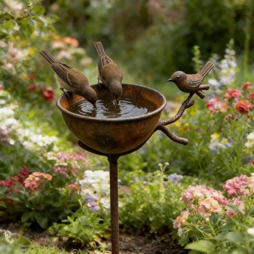 Baño para pájaros de jardín en metal resistente para decoración exterior en terrazas 5