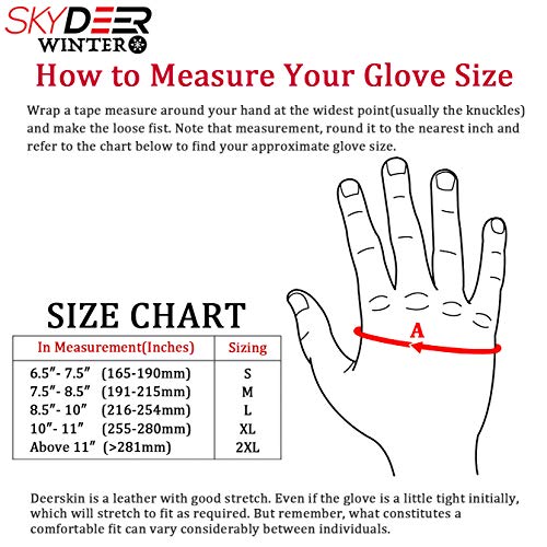 SKYDEER Winter Gloves with Premium Genuine Deerskin Suede Leather and Windproof Polar Fleece (Unisex SD8662T/L, Warm 3M Thinsulate Insulation)
