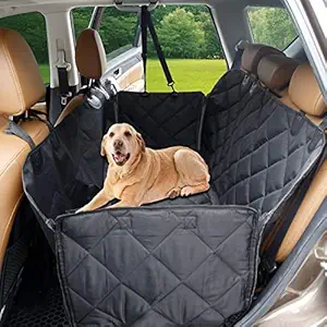 Poofy's Pet Island Waterproof Anti Scratch Quilted Padded Durable Oxford Fabric Universal Size Removable Car Seat Cover with Side Zipper (Black)