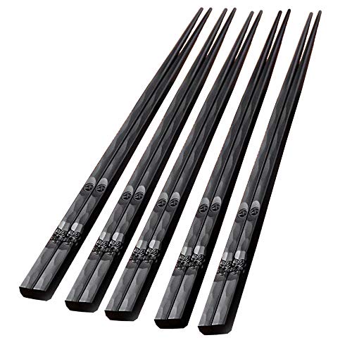 EORTA 5 Pairs Fiberglass Chopsticks Japanese Style Black Chopstick Non-Slip Sakura Sculpture Sushi Chopsticks Artist Gift for Home Kitchen Restaurant Hotel Party, 9"