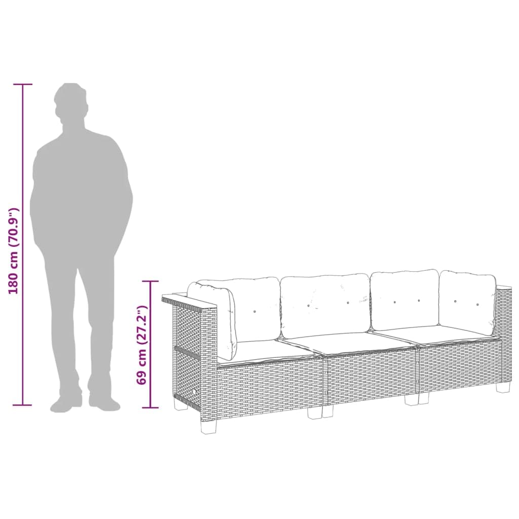 Divano da Giardino 3 Posti in Rattan PE Nero con Cuscini | Set lounge modulare per terrazzo e patio con cuscini sfoderabili e piedini in legno massello d acacia resistente.