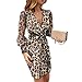 Produktbild Kurzes Kleid für Damen, Leopardenmuster, Stiftkleid, lange Ärmel, transparent, V-Ausschnitt, für den Alltag, leopard, XX-Large