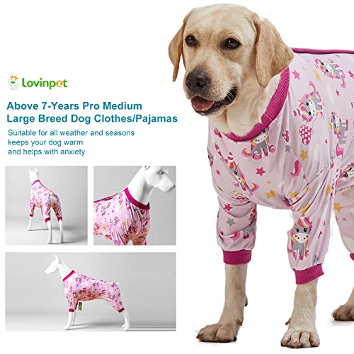 Lovinpet Dog Shirt For Large Dogs, Lightweight Stretch Knit, Unicorn Rose Pink Print/Post Surgery Shirt/Uv Protection, Pet Anxiety Relief, Wound Care For Large Dog Onesies /3Xl #TOP7
