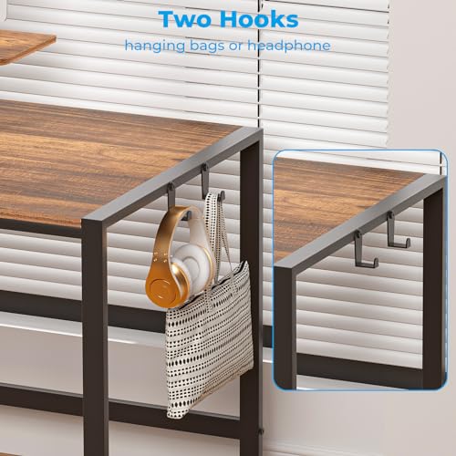 GreenForest Computer Desk 58 inch with Printer Shelf, Reversible Office Desk with Monitor Stand and 2 Hooks, Home Workstation for Study Writing Working Gaming, Brown by GreenForest - Image 5