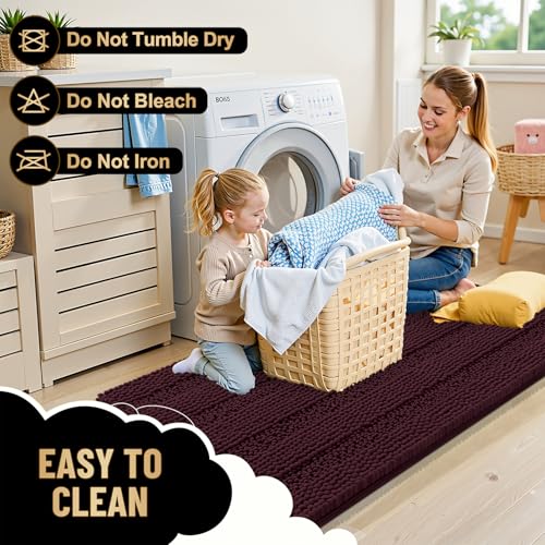 Image of OLANLY Thick Bathroom Rugs 30x20, Extra Soft Absorbent Chenille Striped Bath Rugs, Rubber Backing, Machine Wash Dry, Bath Mats for Bathroom Floor, Tub and Shower, Home Decor Accessories, Black Cherry
