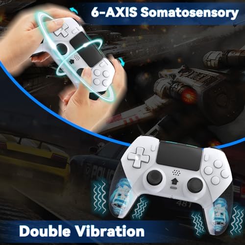 Yetree Wireless Controller for PS4, Gamepad Joystick Controller Compatible with PS4/Pro/Slim with Turbo/Programmable Buttons/6-Axis Gyro Sensor/Dual Vibration-White