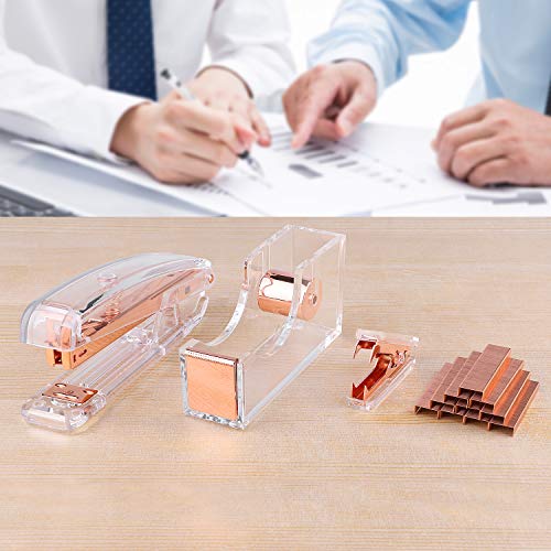 EFISH Desk Accessory 3 Kit,Tape Dispenser,Staples Remover,Acrylic Stapler Set met gratis 1000 stuks 26/6 nietjes-(Rose… - Image 8