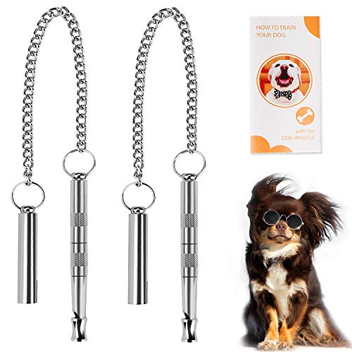 Hodekt Dog Whistle, Professional Dog Training Tools to Stop Barking Adjustable Frequency Ultrasonic Pure Copper Dog Training Whistles, 2 Pack & a Dog Training Instruction Manual (2 Pack)