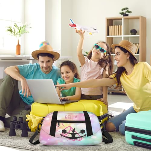 Custom Kids Sports Duffel Bag Pink Rainbow Bokeh Cheers Personalized Dance Gym Bag for Boys Girls Lightweight Weekender Travel Duffle Cheer Bag 7