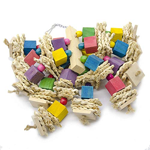 strimusimak Pet Bird Wood Bite Blocks Toy Corn Husk Hanging Cages Chewing Playing Bite Toy for Parrot Supplies Random Color