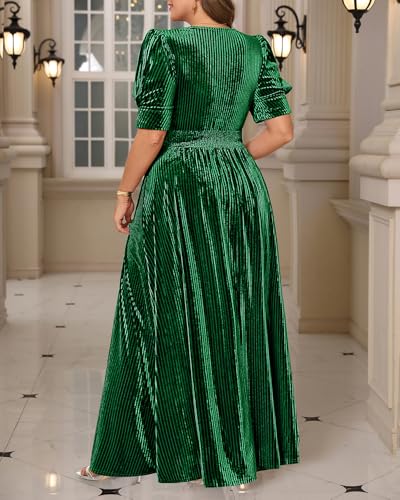 Image of Pinup Fashion Velvet Wedding Guest Dress - Fall Formal Holiday V Neck Empire Waist Long Dresses