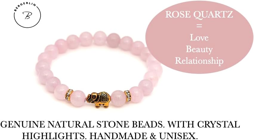 Miniatura 4 de BERGERLIN - Pulsera de elefante - Pulsera de piedra natural real con perlas genuinas de 0.315 in y reflejos de cristal - Calidad Certificada