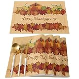 Artwork Store Thanksgiving Day Placemats Set of 6,Cotton Linen Table Mats Non-Slip Washable Fall Map