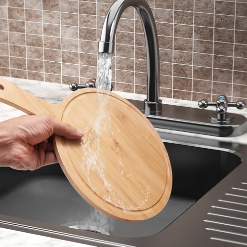 Juego de 10 tablas de cortar redondas de bambú con mango miniatura 6
