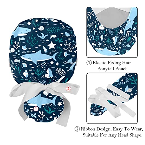 Chapeaux bouffants requins bleus ajustables anti-sueur