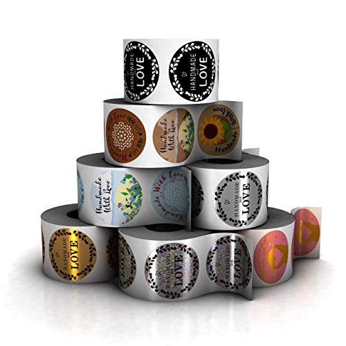 Kenco 1.5" Inch Handmade With Love Stickers, Made In The Usa! For Envelopes, Boxes, Packaging And More - 500 Labels Per Roll (1 Pack 500 Stickers, Gold Foil) #TOP4
