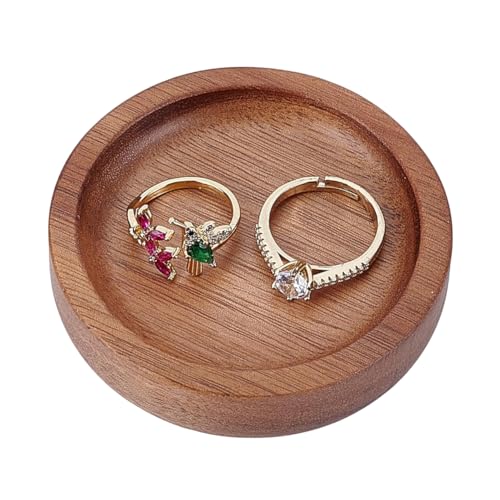 HOBBIESAY 1 petit Plateau Rond en Bois pour Bagues de Mariage Couleur Beige Présentoir à Bijoux pour Colliers et Bracelets Cadeau D'Anniversaire de Mariage