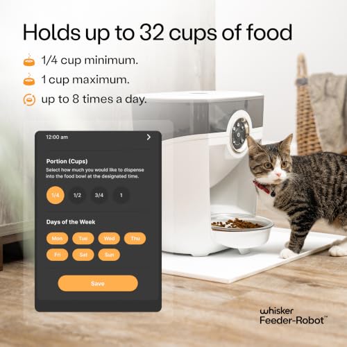 Image of Whisker Feeder-Robot, White with Smoke-Grey Hopper | Smart, Automatic Pet Feeder, Feed Your Cat or Dog from Anywhere, Designed & Assembled in USA