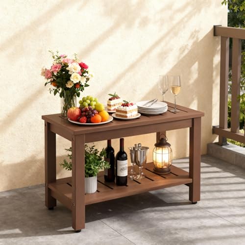 Image of Psilvam 28 inch Waterproof Poly Lumber Shower Bench with Storage Shelf, Brown