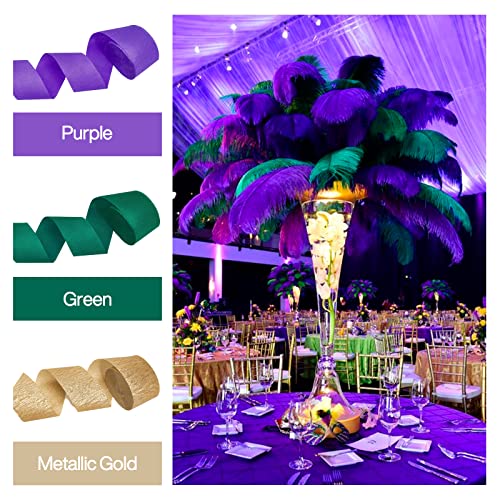 Image of PartyWoo Mardi Gras Crepe Paper Streamers 6 Rolls 492 ft Pack of Metallic Gold Purple and Green Crepe Paper for Mardi Gras Halloween Birthday Party Decorations (1.8 Inch x 82 Ft /Roll)