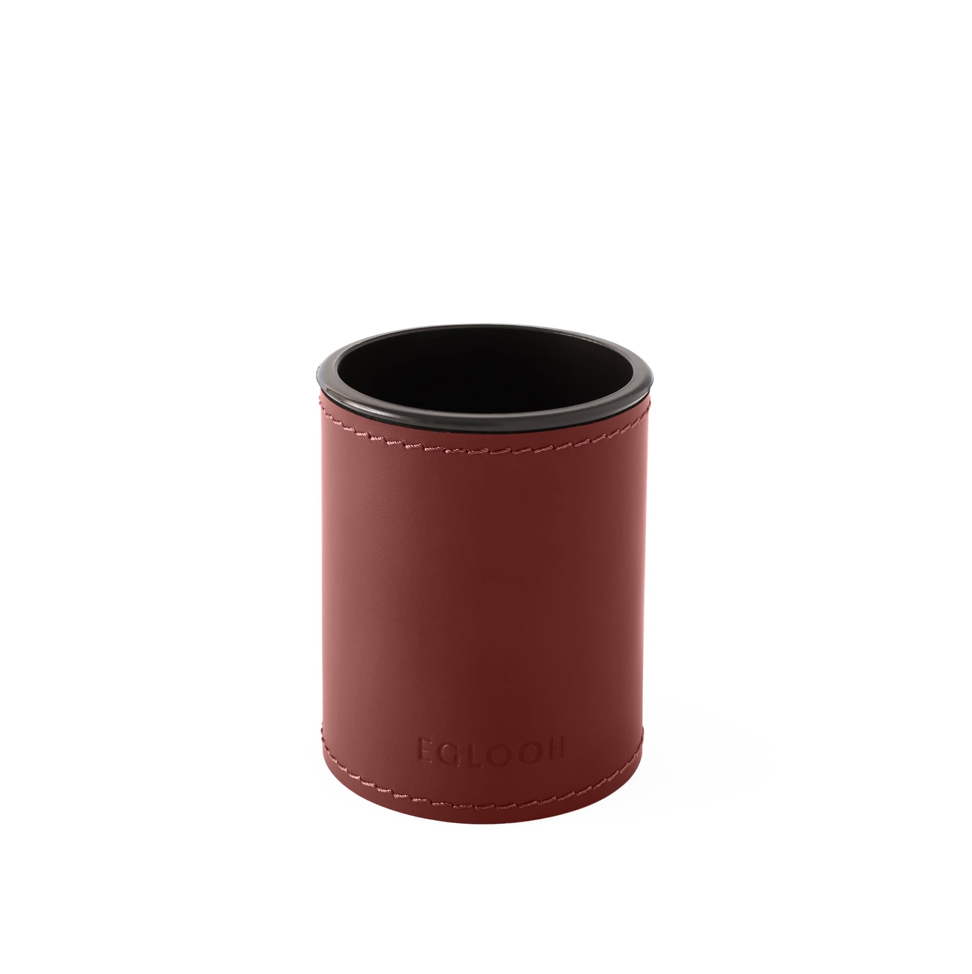 Eglooh - Orfeo - Pen Pot for Desk - Round Design - Made of Burgundy Red Leather - cm 7,8 x 7,8 H.9,5 - Handmade Stitchings and Resistant Core - Made in Italy โ image 1