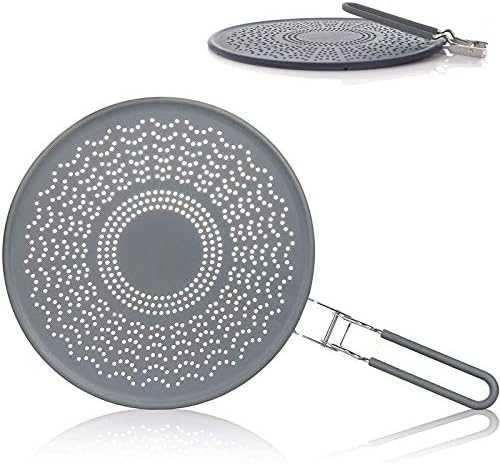 Silicone Splatter Screen for Frying Pan Grease Splatter Guard with Folding Handle Grease Splatter Screen for Cooking Splatter Guards for Fry Pan Cover Splatter Screen Splash Guard 11.4 Inch (Grey)
