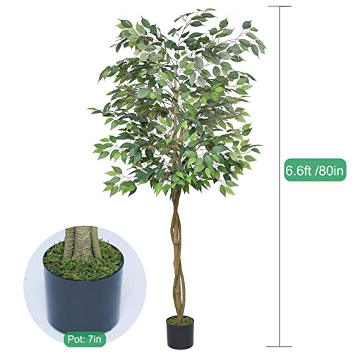 6.6Ft (80'') Ficus Tree Artificial, Tall Faux Trees With Triple Plastic Trunk And Realistic Leaves For Indoor Outdoor Minimalist Home Office Living Room Decor #TOP2