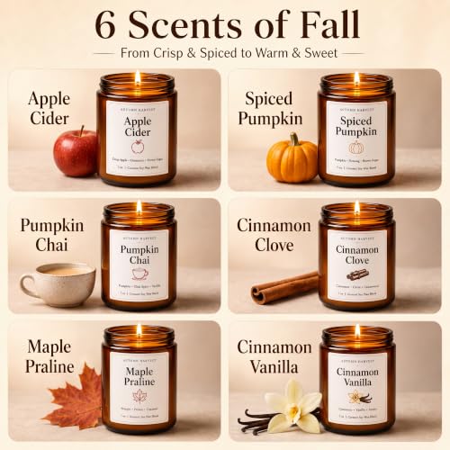 Fall Scented Candle Set of 6, 7 oz Soy Candles for Home, Autumn Gift Set - Image 2