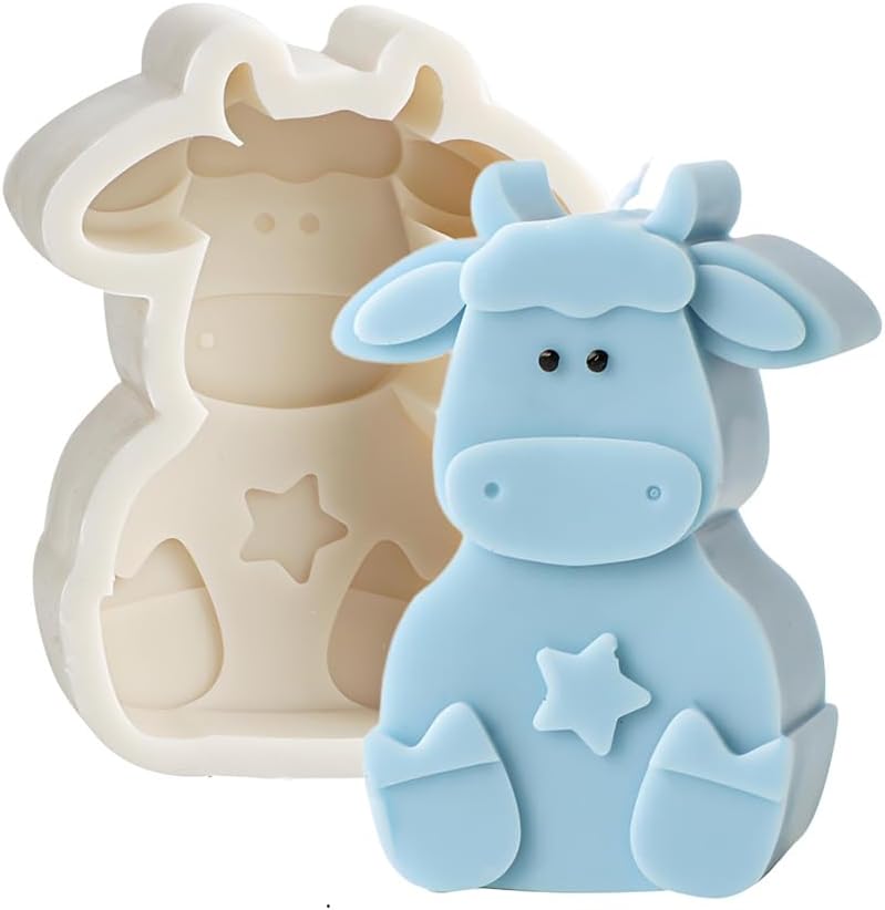 Farm Cattle/Cow Shape Silicone Mold for Making Soap Aroma Beads Car Freshie, Pendant, Candle, Resin,Cement Gypsum Decorative Ornaments (4.05x2.95x1.65in)