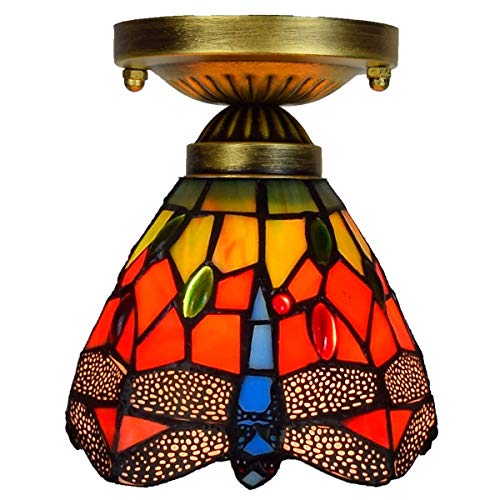 Plafonnier libellule en verre rouge et bleu luminaire semi-encastré de plafond pour couloir