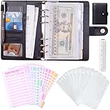 Jet Black Budget Binder Wallet with Zipper Envelopes - A6 Budget Planner & Expense Sheets, Money Saving Binder Book, Organizer & Cash Stuffing